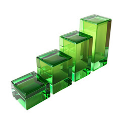 Bar chart, 3d icon, glass texture, with green gradient, isolated on white background