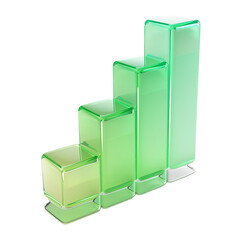 Bar chart, 3d icon, glass texture, with green gradient, isolated on white background