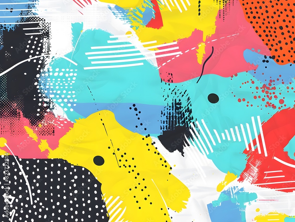 Poster abstract pop art color paint splash pattern background. vector overlay geometric design of trendy me