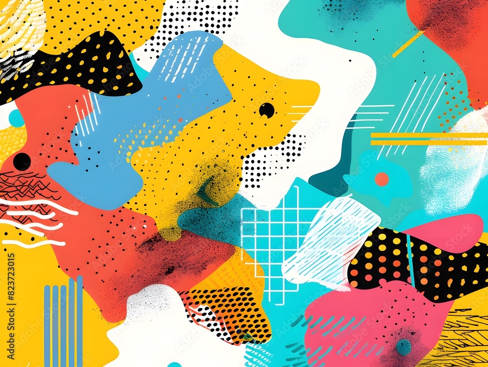 Poster abstract pop art color paint splash pattern background. vector overlay geometric design of trendy me