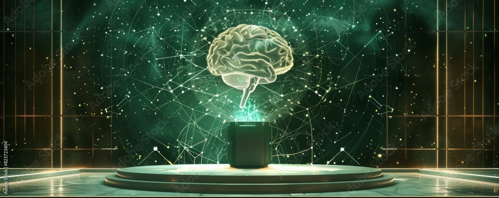 Poster futuristic digital rendering of a brain with data connections in a high-tech laboratory
