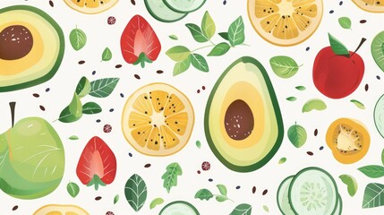 Fresh Assorted Fruits and Vegetables Isolated on White