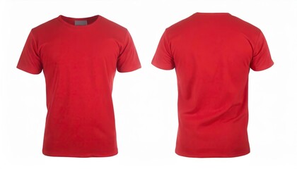 Red t shirt front and back view, isolated on white background. Ready for your mock up design template