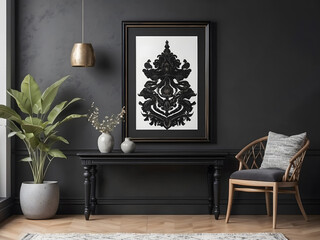Black wooden frame for print mockup design, luxury home decor, interior design, poster, and downloadable art