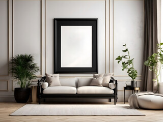 Black wooden frame for print mockup design, luxury home decor, interior design, poster, and downloadable art