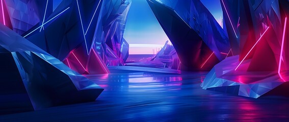 Mesmerizing Crystalline Cavern of Glowing Geometry in Surreal Sci Fi Landscape