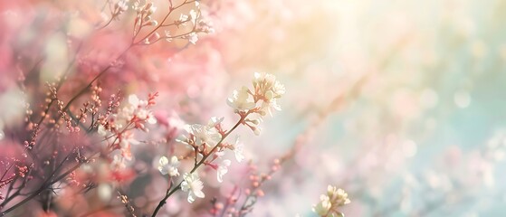 Pastel Blooms of Spring: Dreamy Floral Composition with Copy Space, High Quality Photography