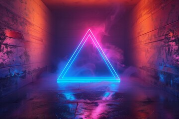 Featuring a  blue and purple neon background with a triangle in it