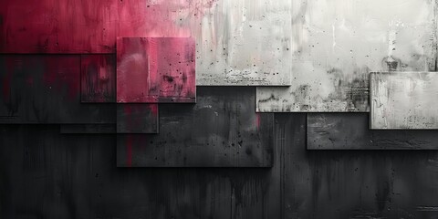 Abstract geometric art with overlapping rectangles featuring shades of red, black, and white, creating a modern, minimalist texture.