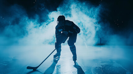 Fototapeta premium Hockey Player Standing on Ice With Stick