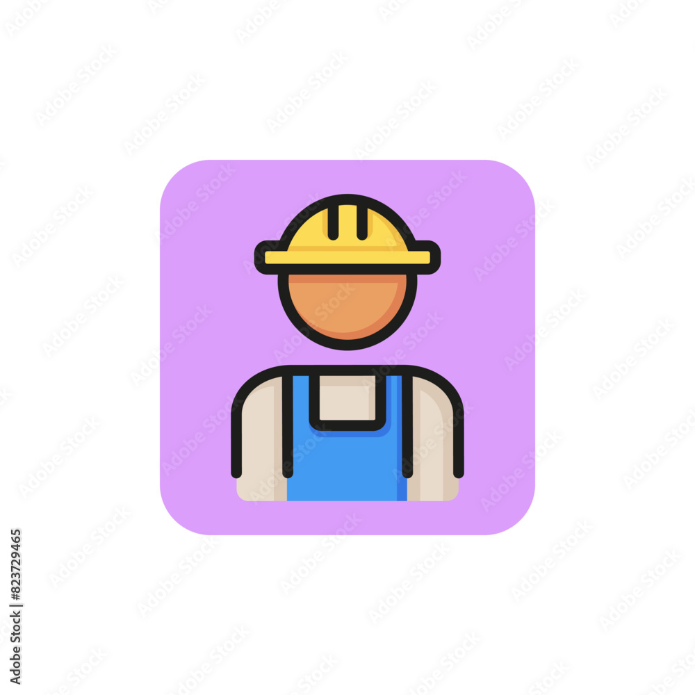 Poster constructor line icon. builder, engineer, man in helmet. people concept. can be used for topics like