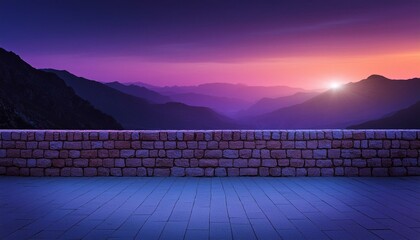 Brick wall with beautiful purple sunset in the background