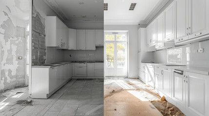 Contrast of kitchen renovation, before and after