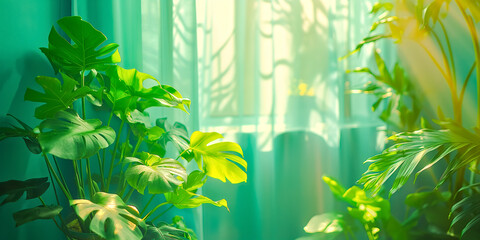 Indoor Tropical Plants in Sunlit Room. Ideal for Home Decor, Interior Design, and Greenery Inspiration