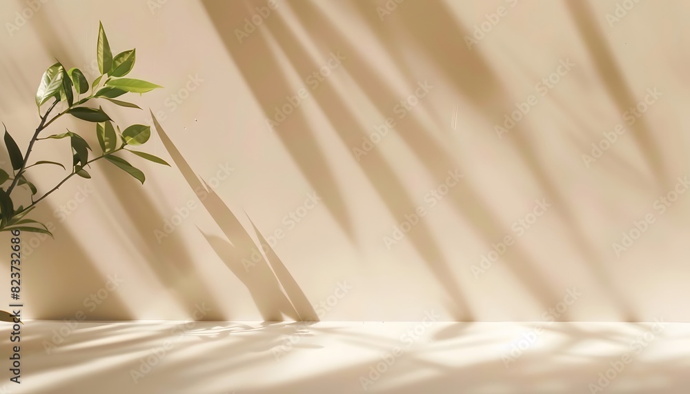 Poster minimalistic abstract gentle light beige background for product presentation with light andand intri