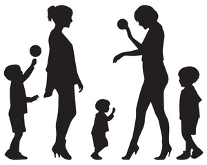 Mom and son, mother and son black silhouette