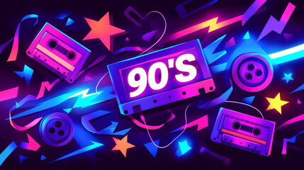 90's theme background in neon colors design