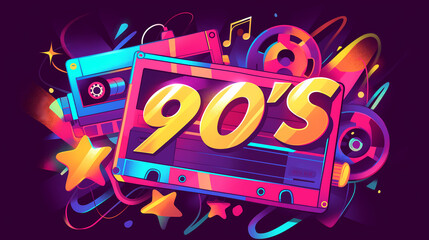 90's theme background in neon colors design