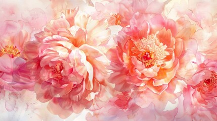 Vibrant Watercolor Peonies in Full Bloom Captured on a Sunny Spring Morning