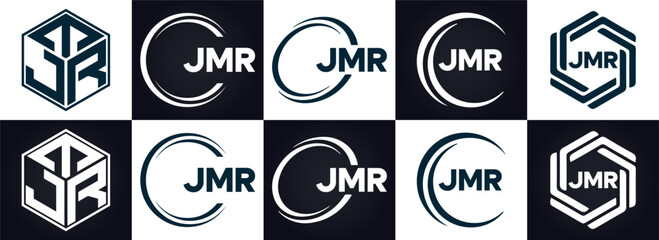 JMR logo. J M R design. White JMR letter. JMR, J M R letter logo design. J M R letter logo design in FIVE, FOUR, THREE, style. letter logo set in one artboard. J M R letter logo vector design.