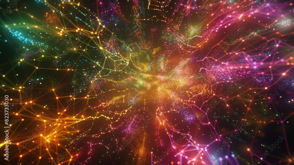 Aufkleber A holographic projection of a massive global network of interconnected data nodes, pulsating with vibrant colors.