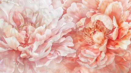 Vibrant Watercolor Peonies in Full Bloom Captured on a Sunny Spring Morning