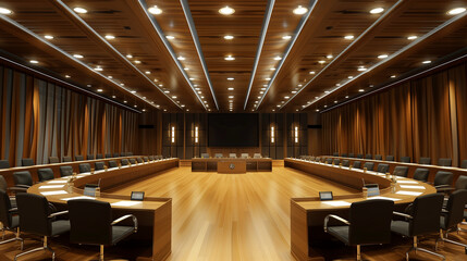 Large Conference Room With Chairs and Projector Screen