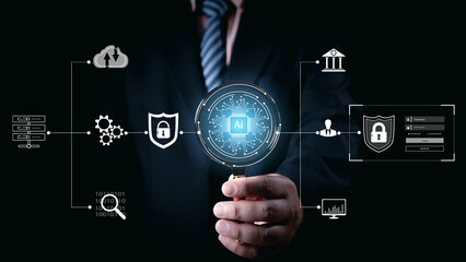 Ai technology, Artificial Intelligence. man using technology smart robot AI, artificial intelligence by enter command prompt for generates something, Futuristic technology transformation. Chat with Ai