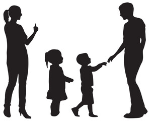 Vector silhouette of happy family on a white background