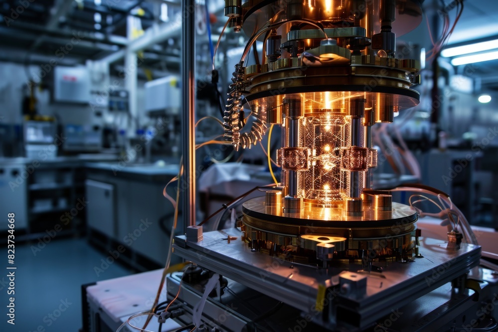 Poster a powerful quantum computer in a modern lab technology, ai generated