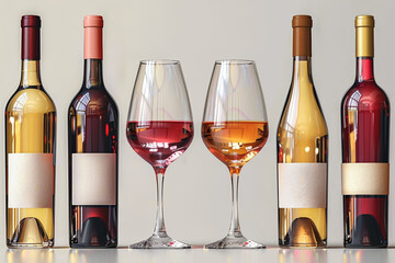 A tasteful array of wine bottles and glasses against a wooden background, inviting celebration.