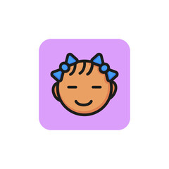 Smiling girl with bows line icon. Smiley, child, baby. People concept. Can be used for topics like infant, children, nursery.