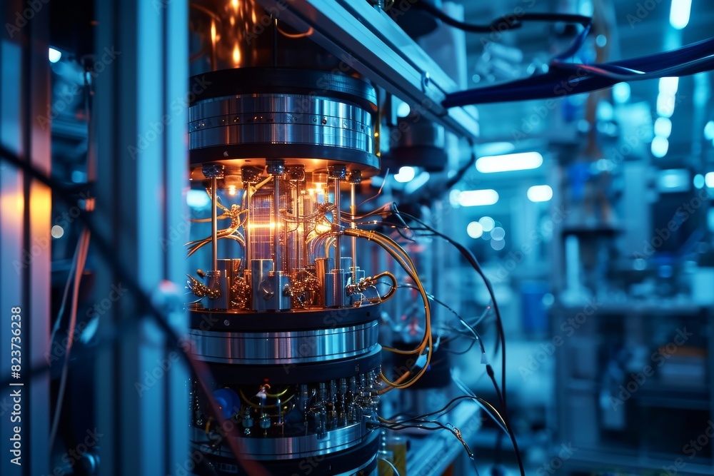 Poster a powerful quantum computer in a modern lab technology, ai generated