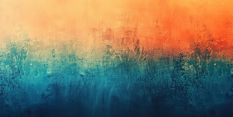 Grunge abstract background with dynamic gradient from fiery orange to dark blue with distressed texture. Ideal for use in stylish designs, modern wallpapers and creative digital projects.