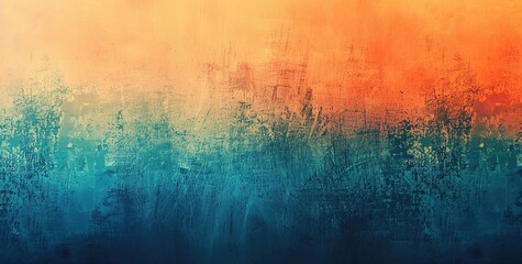 Obraz premium Grunge abstract background with dynamic gradient from fiery orange to dark blue with distressed texture. Ideal for use in stylish designs, modern wallpapers and creative digital projects.