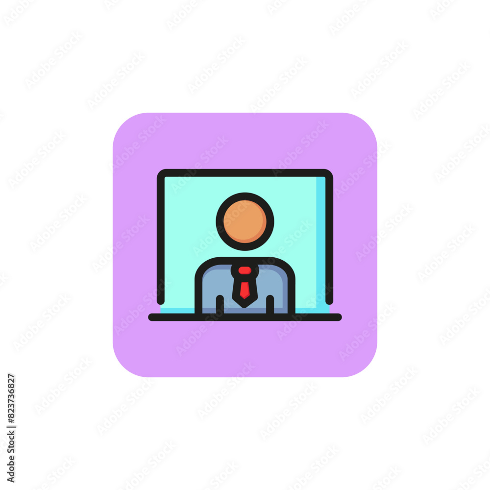 Sticker TV news line icon. Speaker, newscaster, display. Occupation concept. Can be used for topics like online news, broadcasting, media.