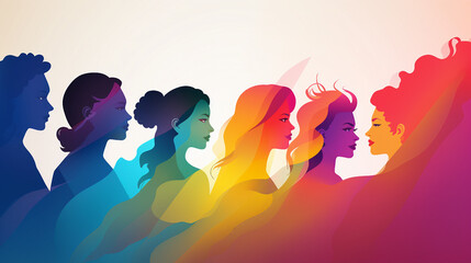Diverse Women's Day Profiles - Colorful Silhouette Banner Celebrating Female Diversity and Empowerment
