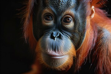 Featuring a one of the orangutans is facing the camera, high quality, high resolution