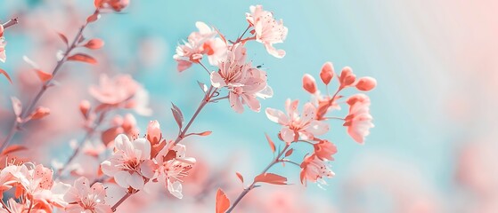Obraz premium Serene Spring Blossoms in Pastel Colors with Ample Copy Space, High-Quality Photography for Design Projects