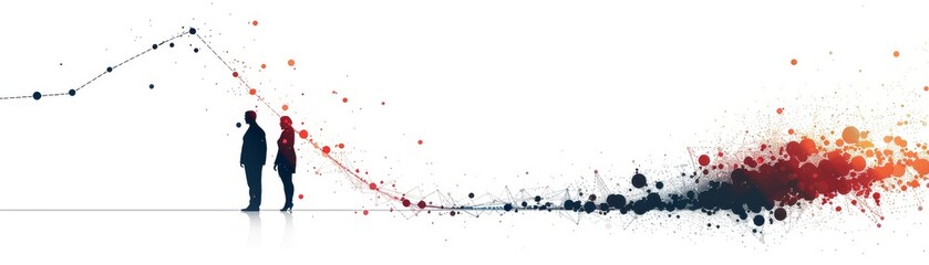Graph featuring small company icons getting smaller along the trend line, isolated, white background, business loss, highquality image