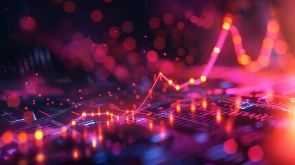Upwardtrending line graph on a vibrant, modern background, economic success, stock photo, clean design