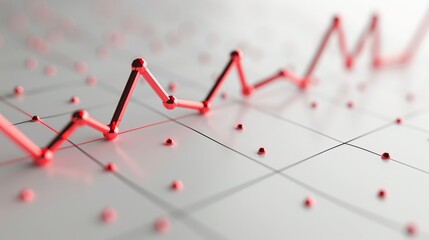 Downwardtrending line on a 3D graph, isolated on white background, economic downturn, stock photo, clean design