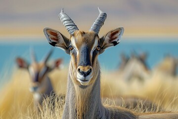 Illustration of antelopes at lake victoria in namibia, high quality, high resolution