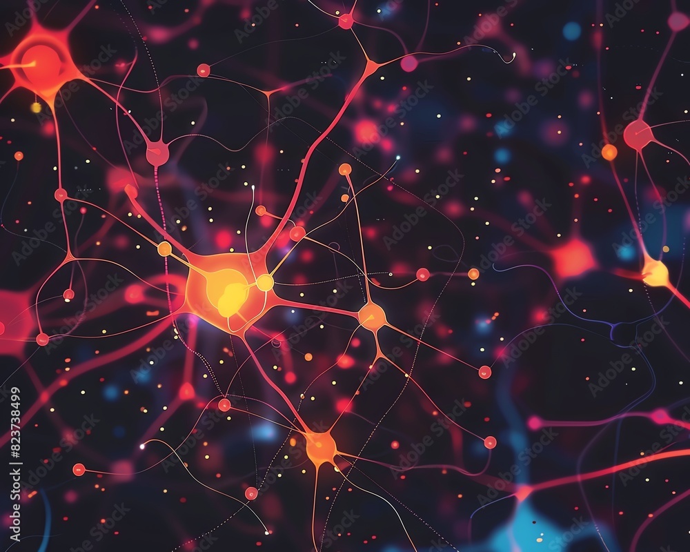 Poster abstract digital network with bright dots and lines on a dark background, representing modern techno