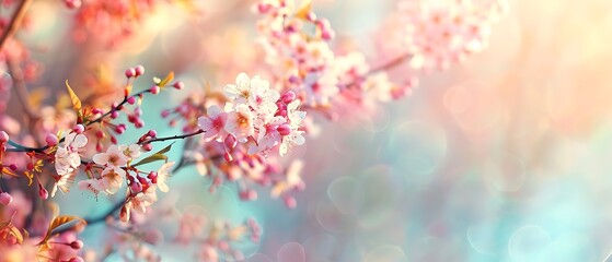 Fototapeta premium Tranquil Spring Blossoms in Pastel Shades with Copy Space, High Quality Photography