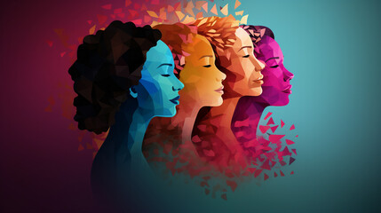Empowered Women Unite: Multi-Ethnic Female Silhouettes Celebrating Feminism and Independence in 3D Illustration Women's Day Flyer