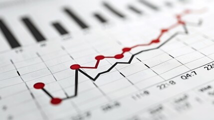 Graph with a line trending downward and numerical data, isolated on white background, economic recession, stock photo, professional design