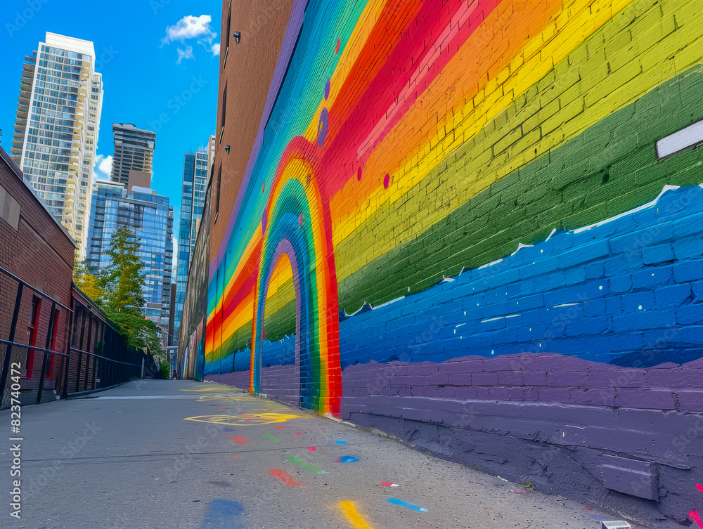 Wall mural a rainbow painted on a brick wall. lbgtq people pride symbol