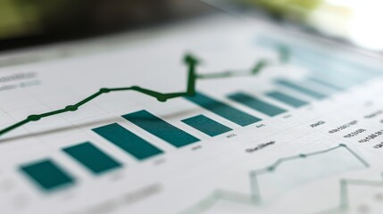 Isolated line graph with green upwardpointing arrow, white background, financial success, highquality stock photo