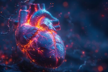 Cardiology image of heart's conduction system including the SA node AV node and Purkinje fibers
